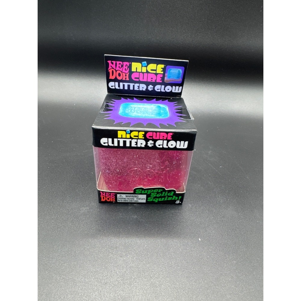 NeeDoh Nice Cube Glitter & Glow Pink Schylling Stress Toy Fidget Square New
